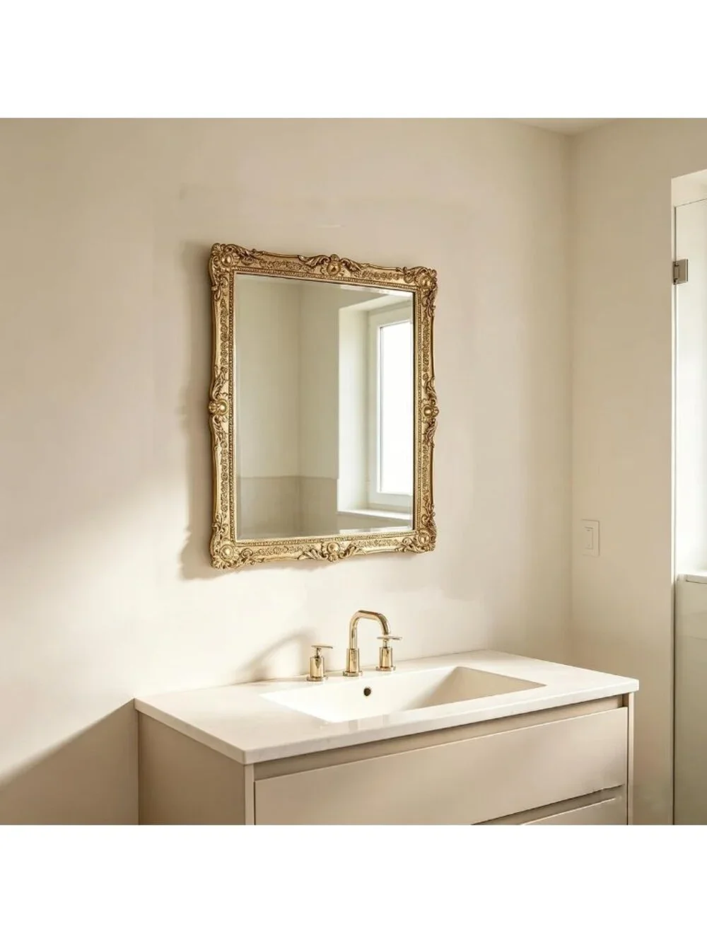 Elegant Gold Decorative Wall Mirror - Freestanding or Wall Mount, 13x16 Inch